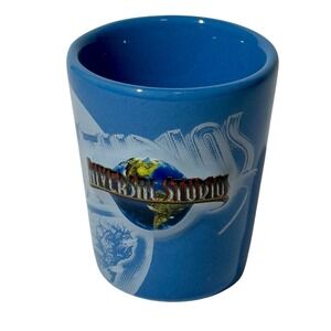 Universal Studios Blue Ceramic Shot Glass Theme‎ Park Souvenir 3D Globe Logo